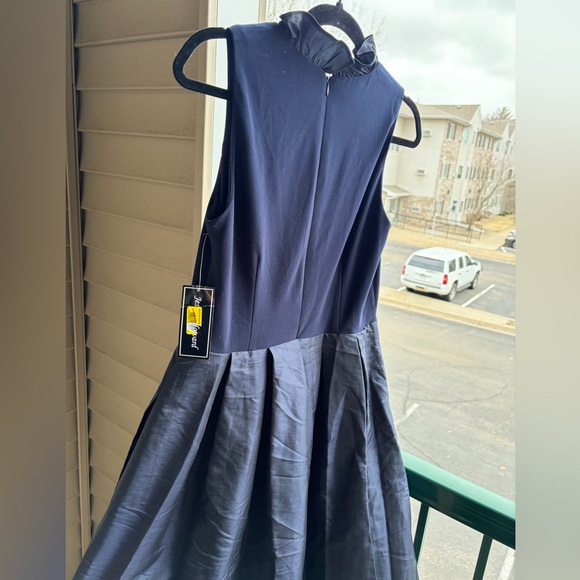 🆕Jessica Howard Navy Fit & Flare Dress Size 8 Ruffle Midi Cocktail Party Elegant - Picture 6 of 14